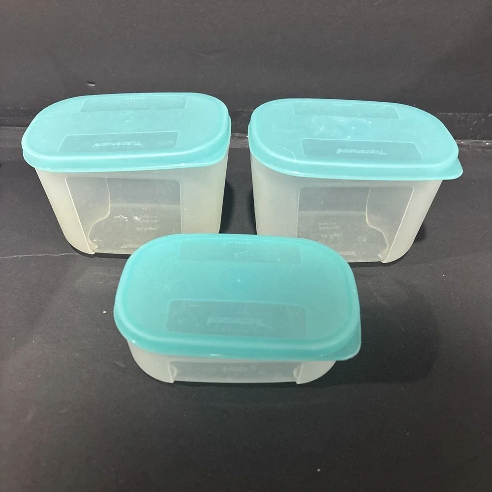 Tupperware 3 Freezer Mates Containers Set Mini Rectangles Blue Vintage 300ml